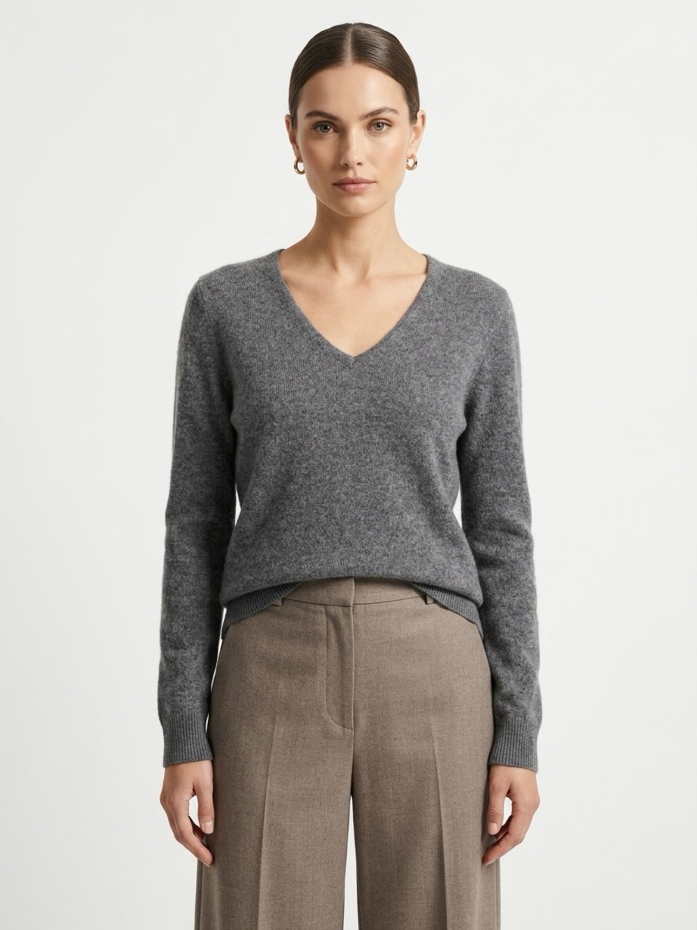 41 Hawthorn V-Neck Pullover Sweater Ribbed Trim 100% Cashmere Heather Grey L